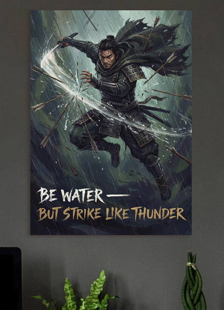 Samurai Deflecting Arrows with Quote